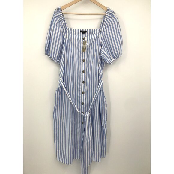 J. Crew Cottage Striped Cotton Button Front Midi Dress Blue White XXL NEW - Picture 3 of 8